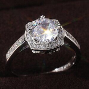 🔥Engagement Hollow Anillos Sparkling Round CZ Dainty Silver Rings, L133